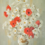 Artist: Elisabete Rouviere Title: Daisies and Poppies Size: 20in x 24in Framed: No Medium: Oil on Canvas