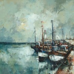 Artist: Aldo Title: Fishing Boats at Rest Size: 23.5in x 31.5in Framed: No Medium: Oil on Canvas