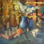 Artist: Hollo Nelly Title: Forsythia and Chess Size: 24in x 30in Framed: No