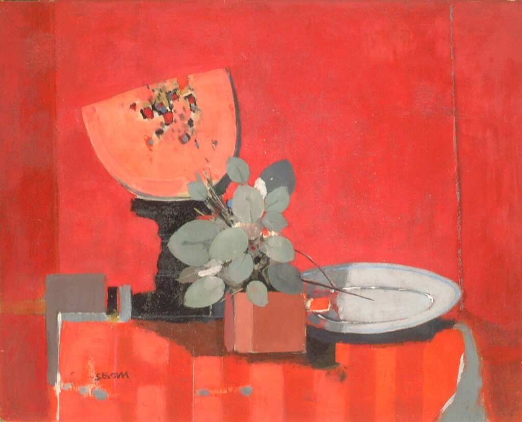 Artist: Andres Segovia Title: Still Life with Watermelon Size: 25.25in x 31.75in Medium: Oil on Board