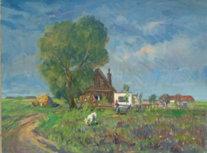 Artist: Gera Gyula Hungarian Title: The Farm House Size: 23.5 x 31.5 Framed: No Medium: Oil on Canvas