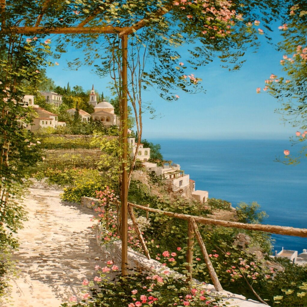 Artist: Liliana Frasca Title: Amalfi Coast Size: 40in x 40in Framed: Yes Medium: Oil on Canvas