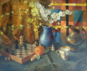 Artist: Hollo Nelly Title: Forsythia and Chess Size: 24in x 30in Framed: No