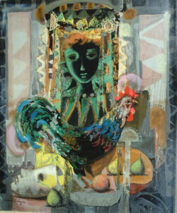 Artist: J. Calogero Title: Rooster and Mask Size: 21.5in x 18in Framed: No