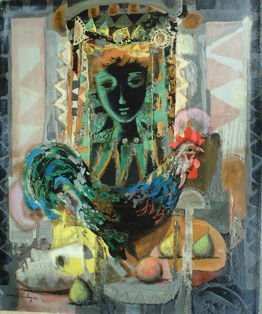 Artist: J. Calogero Title: Rooster and Mask Size: 21.5in x 18in Framed: No